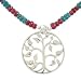 Ruby and Apatite Gemstone Bead Choker Necklace with Family Tree of Life Pendant in Sterling Silver, 16 1/4" Length#7884