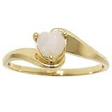 Ladies Solid Yellow Gold Bypass Heart Ring White Opal