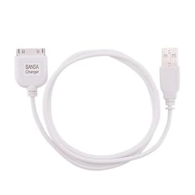 USB Hotsync + Charging [2-IN-1] Cable for SanDisk Sansa c100 c200 e200 Series, White by eforcity