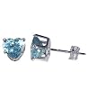 6 MM Heart Aquamarine Cubic Zirconia .925 Sterling Silver Post Back Stud Earrings