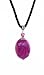 Necklace - N518 - Genuine Semi Precious Stone Hung on a Black Triple-Strand Twisted Silk / Satin Cord + 2" Extension Chain - Oval Shape ~ Pink Crazy Lace Agate