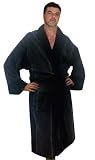 Black & Brown Striped Jacquard Terry Velour Men's Bathrobe, 100% Cotton, Long, One Size