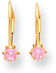 14k Yellow Gold Children Leverback Pink CZ Earrings