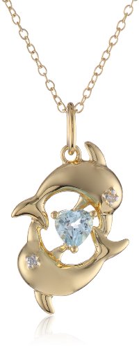 Yellow gold plated sterling silver blue topaz and diamond accent …