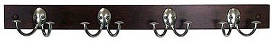 Spectrum 79778 Stratford Wood Rack with 4 Double Satin Nickel Hooks - Walnut Finish