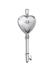 14k White Gold Genuine Diamond KEY Locket 1/2 inch x Over1-1/4 inch in Solid 14K White Gold