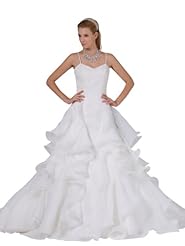V-neck Organza Lace-Up Sequined  Applique Spaghetti Strap Spring Fall Winter Wedding Dress  with a Chapel Train  With Ruffles