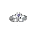 Hawaiian Plumeria Flower Purple CZ Silver Toe Ring