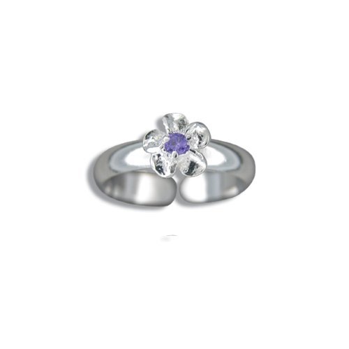 Hawaiian Plumeria Flower Purple CZ Silver Toe Ring