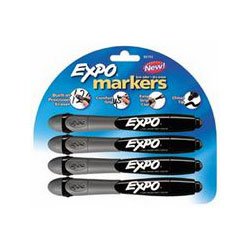 Childrens Toyshop  Toys : EXPO Chisel Tip Markers with Eraser and Grip, Four Marker Set, Black Ink (SAN80793) Category: Dry Erase Markers