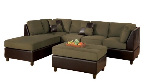 Bobkona 3-Piece Hungtinton Sectional Sofa Set with Ottoman Reversible in Sage Color