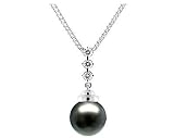 Natural Black Tahitian Drop Pearl & Diamond Pendant in 14kt White Gold