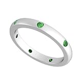 14k White Gold Bezel set Emerald Semi Eternity Band Ring