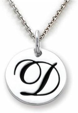 Stellar White Sterling Silver Script Initial "D" Disc Pendant w/Chain
