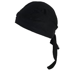 New Solid Black Pirate Biker, Skull Sewn, Molded Bandana Bandanna, Biker Hat Cap, Head Scarf