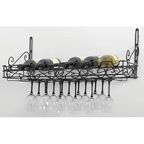Concept Housewares WR-40701 Metal Wine Bottle and Glass Wall Rack, Matte Black by Concept
