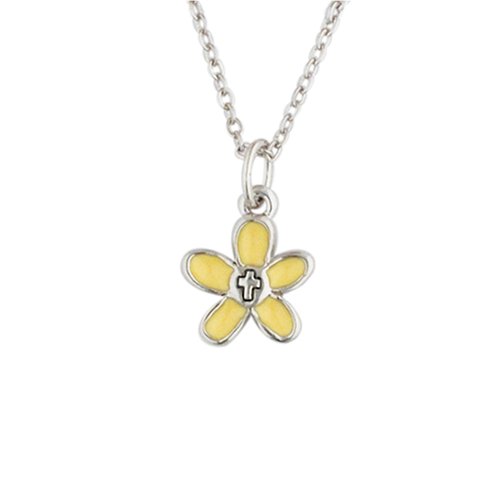 Children's Rhodium Plated Pewter Flower w/ Cross Pendant by Bob Siemon, 14