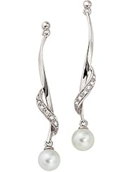 14K White Gold Freshwater Cultured Pearl and Diamond Earrings -- LIFETIME WARRANTY