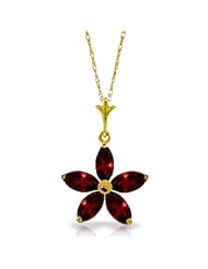 14k Solid Gold 18" Necklace with Garnets Flower Pendant