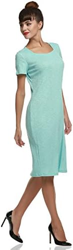 BOYLYMIA Women's Classic Slim Fit Short Sleeve Scoop Neck Midi Dress(Small,Mint Green)