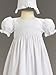 Girls Cotton Christening Gown Dresses with Bonnet Set - Baby or Infant Girl's Christening Dress - 6 Months White