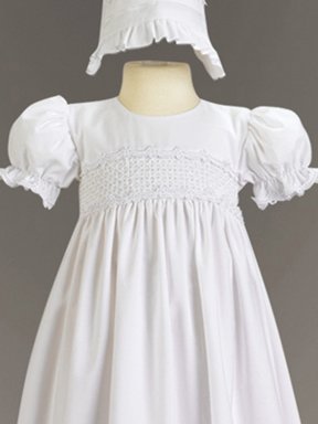 White Cotton Smocked Bodice Christening Baptism Gown
