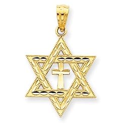 14k Diamond-cut Star of David w/Cross Pendant