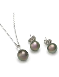TARA Pearls 8X10mm Tahitian Pearl 14 Karat White Gold Pendent Necklace and Stud Earrings Set