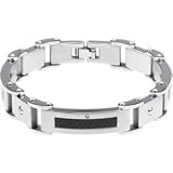 Mens Diamond Bracelet in Stainless Steel with Black Carbon Inlays