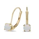 14k Yellow Gold Round Opal Lever-back Earrings