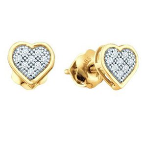 10k Yellow Gold Diamond Small Heart Stud Screw Back Earrings (5mm)