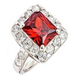 Celebrity Silver Red Ruby Birthstone Cocktail Ring - 6