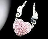 8GB Pink Crystal Heart with Wings and Necklace
