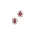 14K Yellow Gold 0.01 ct. Diamond and 6 x 4 MM Oval Shaped Ruby Earrings