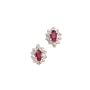 14K Yellow Gold 0.01 ct. Diamond and 6 x 4 MM Oval Shaped Ruby Earrings