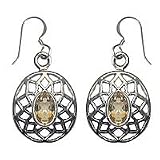 Ear Rings in Sterling Silver & Citrin Gemstone 1.25 inches silver graphics