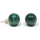 14k Yellow Gold 12mm Malachite Stud Earrings