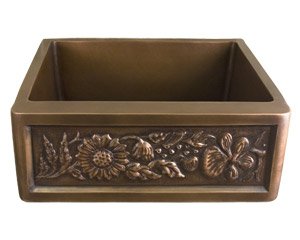 30 Floral Apron Front Single Bowl Copper Farmhouse Sink - Antique Copper