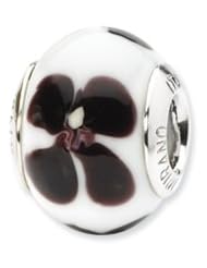Sterling Silver White/Black Flower Italian Murano Glass Charm
