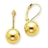 14k Gold Polished 10mm Ball Leverback Earrings