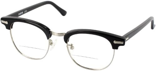 Ronsir 52 (Mens XL Fit) Bifocal Designer Reading Glasses, Black with Silver, +2.25