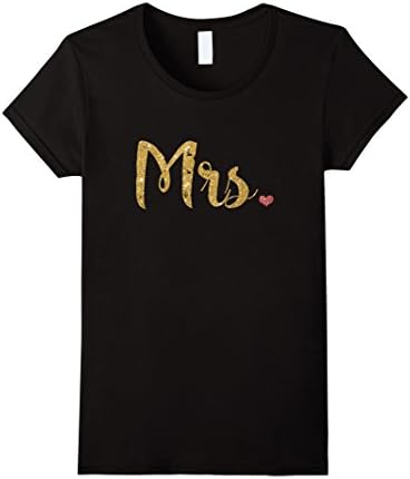 Women's Couple Mrs. Gold Glitter Printed T-Shirt Medium Black