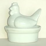 B.E.C. - Terrine Ovale Porcelaine Blanche PM Poule 12x9cm*