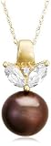 10k Yellow Gold 7.5-8mm Freshwater Cultured Chocolate Pearl, Created White Sapphire and Diamond-Accent Pendant, 18