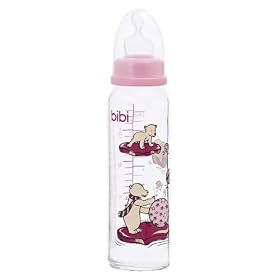 bibi set of 2 pink glass bottles 240ml