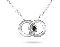 Black Diamond Circle Link Pendant in Platinum Plated Sterling Silver