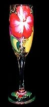 Hibiscus Design - Hand Painted - Flute - 6 oz.