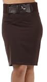 LSHighKneeSeam9911 Petite High Waist Stretch Pencil Skirt with Wide Belt - Brown / M