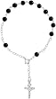 Sterling Silver 7 inch Rosary Bracelet w/ 5mm Black Onyx Stone Beads, 3/16" (5mm) wide