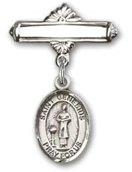 Sterling Silver Baby Badge with St. Genesius of Rome Charm and Polished Badge Pin